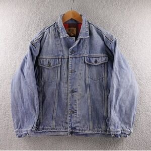 GAP Denim Trucker Jacket Buffalo Plaid Lined Mens Size Large Workwear Y2K